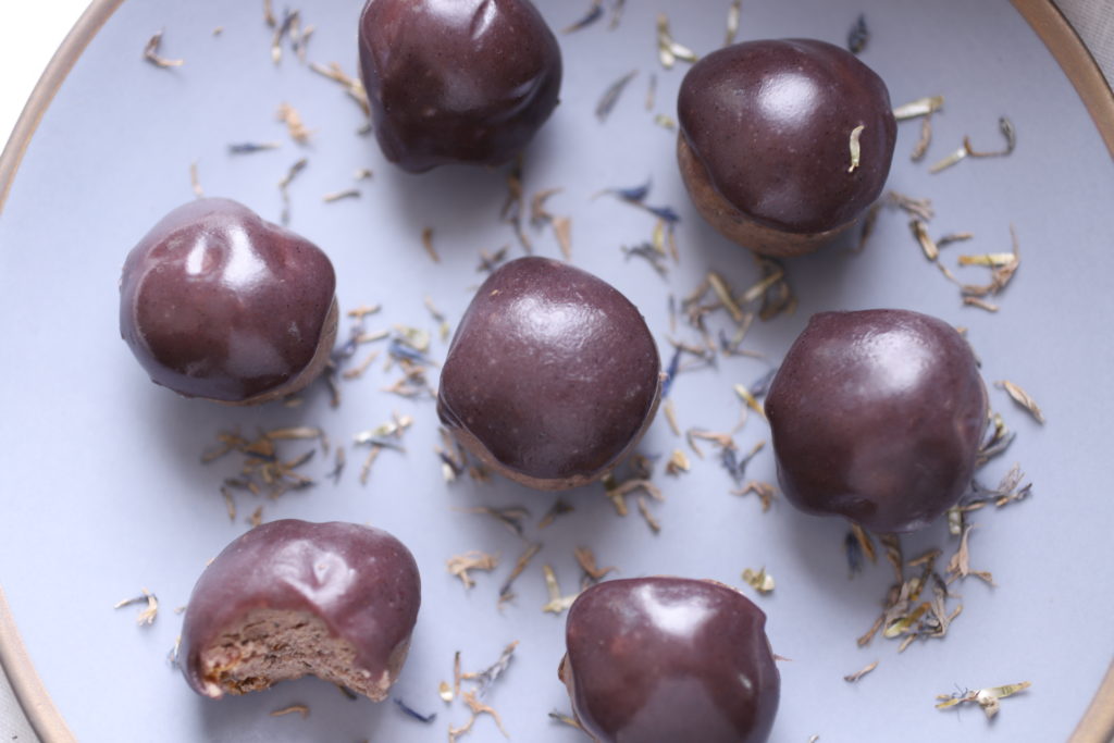 top down view of blueberry cake donut holes