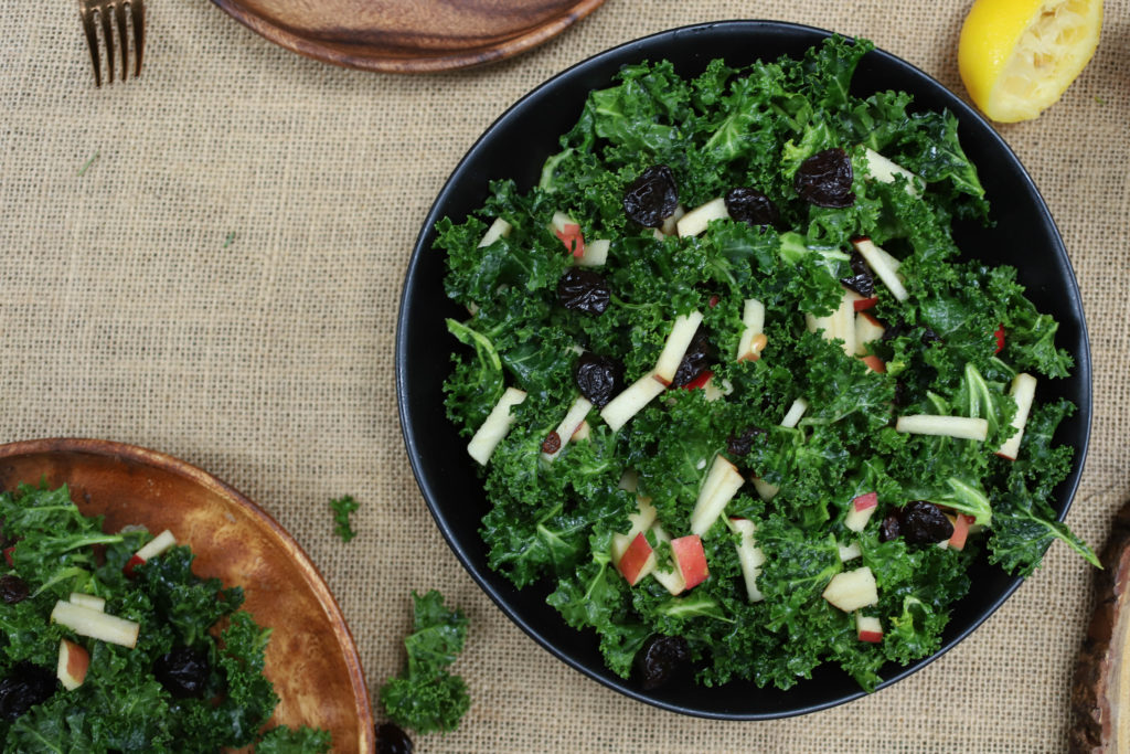 kale salad pairs well with chimichurri roasted vegetable and black lentil salad