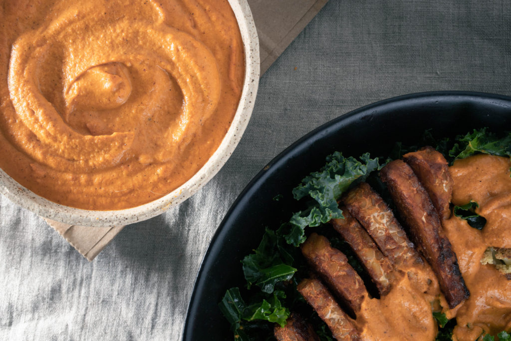 Romesco sauce with goes well with tempeh