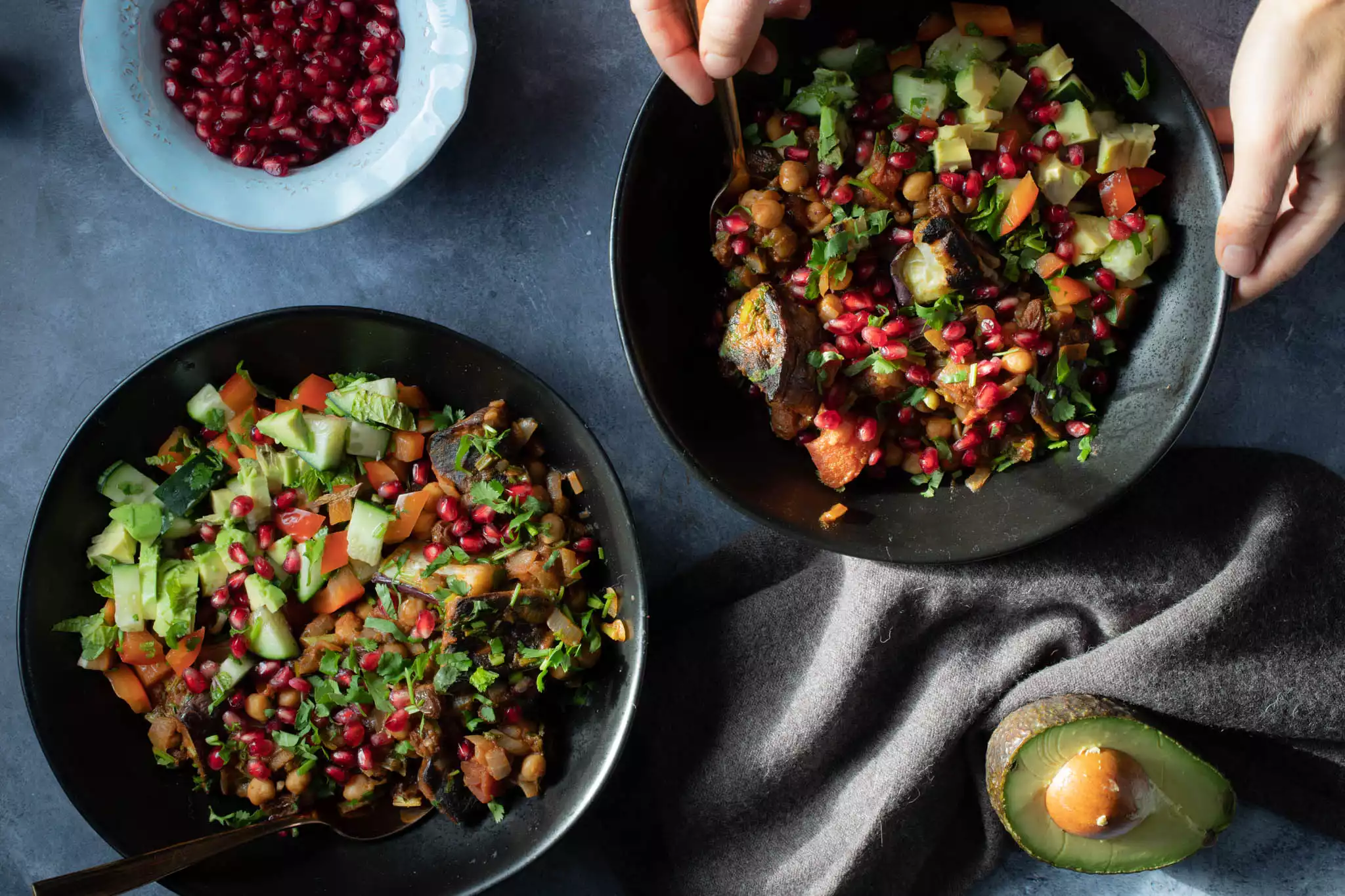 Bejeweled Moroccan Stew with Chickpeas and Roasted Eggplant